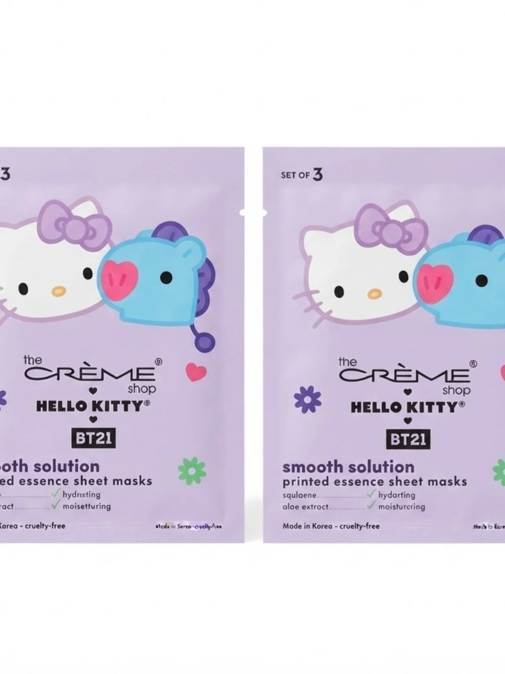 The Crème Shop x Hello Kitty & BT21 Smooth Solution Sheet Masks (Set of 2 Boxes)